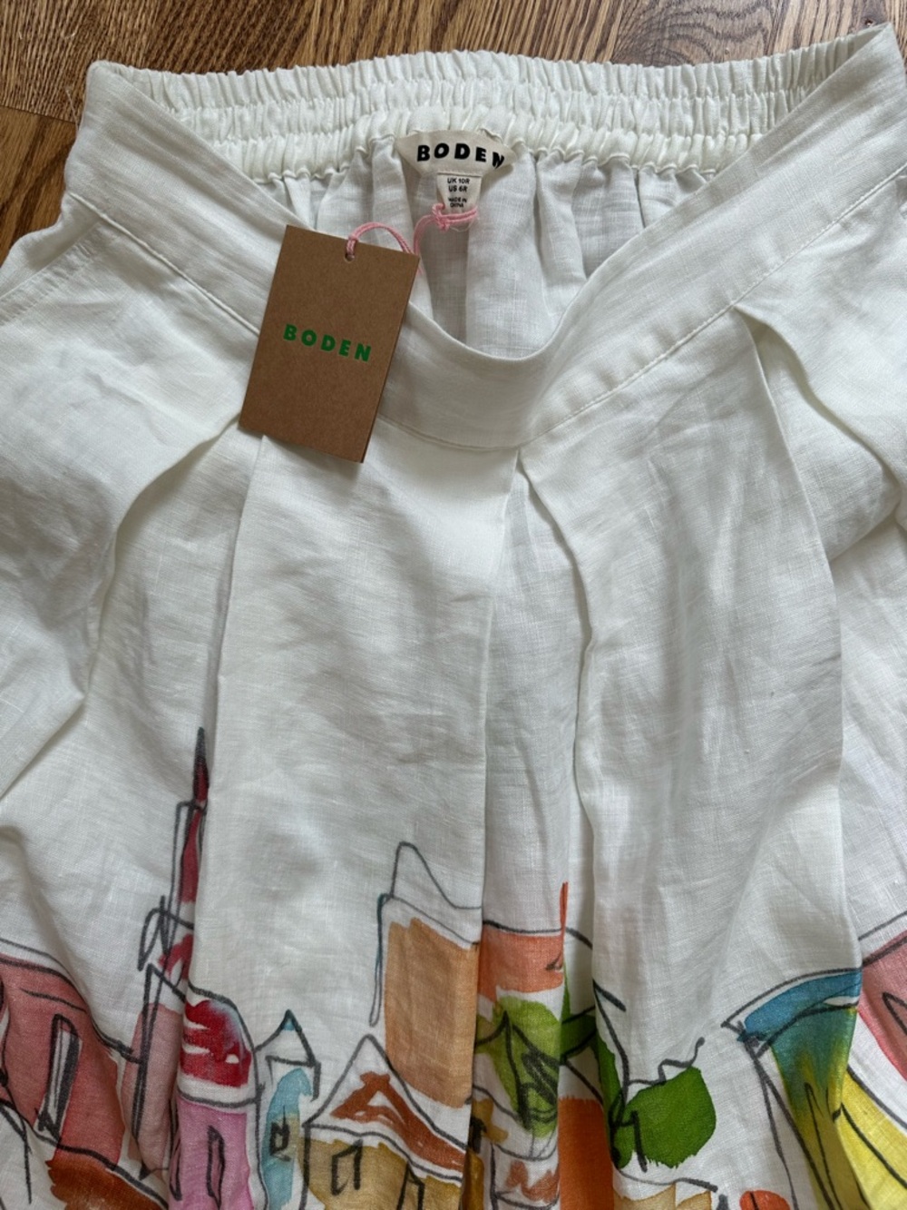 Boden Verity Linen Midi Skirt Coastal Harbor Print Size 6R Watercolor Scene - Picture 3 of 6